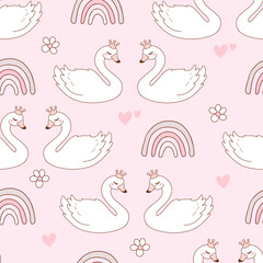 Ballerina Swan Seamless Pattern Isolated Hand Drawn Design for Fabric Digital paper Vector