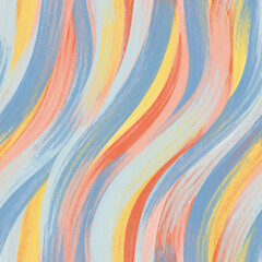 Watercolor brush stroke seamless pattern vector. Abstract blue yellow red curve. Flowing line and wave. Elegant design for fabric, scarf, cloth, print, card, paper, banner, cover, wrapping, decor.