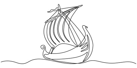 continuous line drawing of sailboat. one line vector icon of ship, sailboat. vector illustration, Sailboat continuous one line icon drawing on white background, Simple illustration of a sailboat.