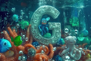 Fun underwater alphabet with playful letter G characters AI generated