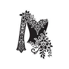 Graceful Kebaya Dress Vector Silhouette – Traditional Indonesian and Malaysian Attire, Delicate Lace Patterns, Elegant Fit, Cultural Symbolism, and Classic Beauty in Art.
