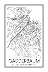 Obraz premium Hand drawn printable downtown road map poster of borough GADDERBAUM of the German city of BIELEFELD on solid white background with city name