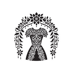 Graceful Kebaya Dress Vector Silhouette – Traditional Indonesian and Malaysian Attire, Delicate Lace Patterns, Elegant Fit, Cultural Symbolism, and Classic Beauty in Art.
