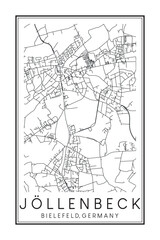 Obraz premium Hand drawn printable downtown road map poster of borough JÖLLENBECK of the German city of BIELEFELD on solid white background with city name