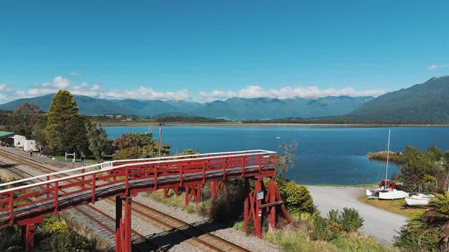 Aerial view of Moana Town by Lake Brunner, New Zealand