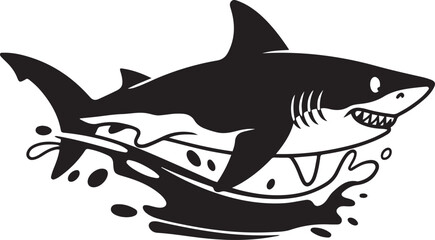 Great white shark leaping from water black and white illustration