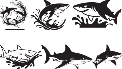 Great white sharks ocean predators marine life wildlife set