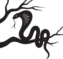 Cobra silhouette on branch abstract art graphic design