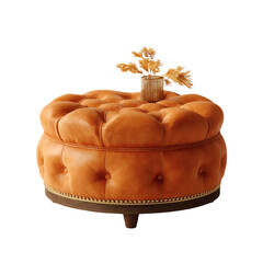[Transparent Background PNG]Round Leather Ottoman with Decorative Accents