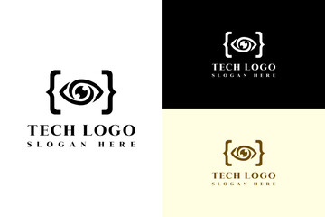 illustration of eye in code brackets, vector, icon, minimal, logo for artificial intelligence, ai vision, web design, software development, programming, software house, tech, and more