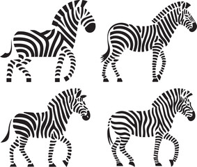Four stylized black and white zebra illustrations © SaHeD
