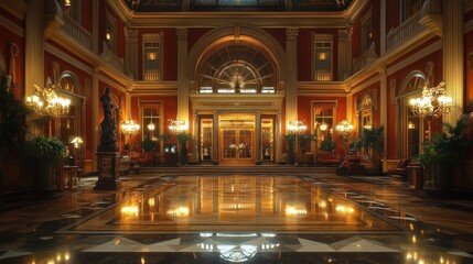 Fototapeta premium Grand Hotel Lobby: Luxurious Interior with Gilded Details