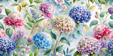 Painting of a flower garden with many different colored flowers