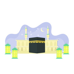 Fototapeta premium Kaaba, Mecca. Islamic buildings and holy places. Grand Mosque. Eid al-Adha. Muslim theme background. Islamic celebration. vector illustration. hajj pilgrimage theme