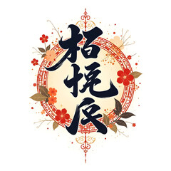 Elegant chinese calligraphy floral circle design