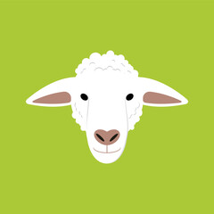 sheep head with white fur on green background. vector illustration. animal theme. muslim theme. qurban theme. eid al adha theme. hajj pilgrimage. islamic celebration day.