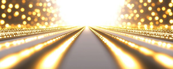 Golden light rays converging on a path