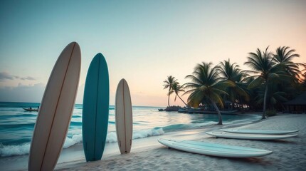 Serene Sunset Surfboards: Tropical Beach Scene