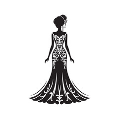 Fototapeta premium Modern Chinese Wedding Dress Vector Silhouette – Fusion of Tradition and Contemporary Elegance, Bold Red Hues, Intricate Details, and Cultural Symbolism.