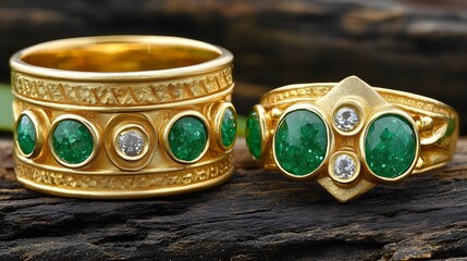 Luxury Gold Emerald Diamond Rings Jewelry Collection