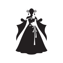 Fototapeta premium Modern Chinese Wedding Dress Vector Silhouette – Fusion of Tradition and Contemporary Elegance, Bold Red Hues, Intricate Details, and Cultural Symbolism.