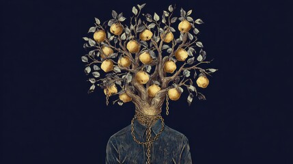Tree Growing from Chest with Chained Withering Golden Fruit