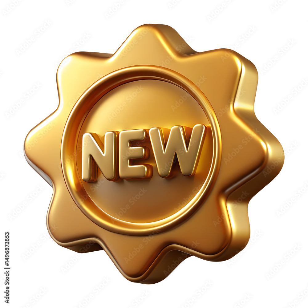 Poster golden new badge 3d render isolated on transparent background