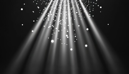 Light beams, radiating downward from top, with small particles