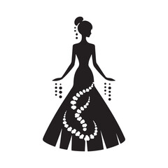 Fototapeta premium Modern Chinese Wedding Dress Vector Silhouette – Fusion of Tradition and Contemporary Elegance, Bold Red Hues, Intricate Details, and Cultural Symbolism.