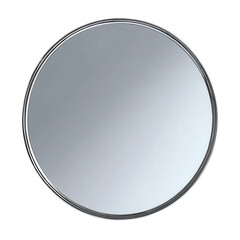 Modern Round Silver Mirror Reflection Elegant Home Decor Bathroom Wall Hanging Circular Glass Shiny Luxury Interior Design Element Minimalist Style Simple Bright Clean Surface Polished Frame Grey     