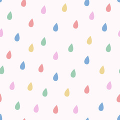 Abstract colorful seamless pattern of hand drawn doodle drop elements. Scandinavian design style. Vector illustration for textile, backgrounds etc	