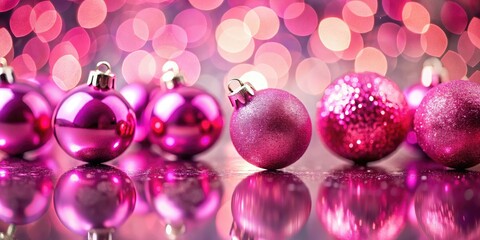 Obraz premium Pink Christmas Baubles, Festive Ornaments, Holiday Decorations, Shiny Balls, Pink Glitter, Xmas Decor, Winter Wonderland