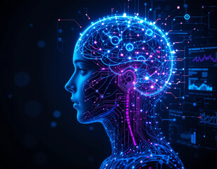 AI Learning & Artificial Intelligence – Futuristic Illustration of Human-Machine Intelligence