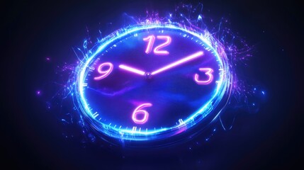 Fototapeta premium Glowing neon clock with vibrant energy particles