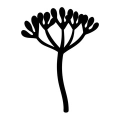 Minimalist black silhouette of dill flower on a clean white background art