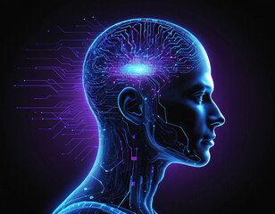 AI Learning & Artificial Intelligence – Futuristic Illustration of Human-Machine Intelligence