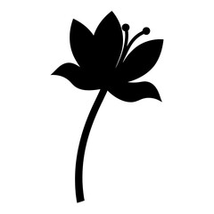 Silhouette of a dark flower with stem and round topped stamens