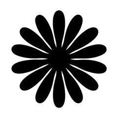 Simple Black Daisy Flower Silhouette with Petals on a White Background