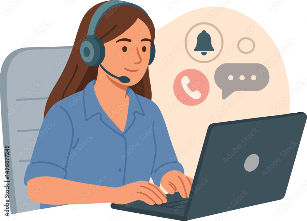Poster call center set. characters using artificial intelligence generative tools for communication. helpde