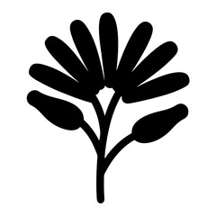 Black Silhouette of a Blooming Flower with Buds on a White Background