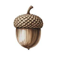 Watercolor Illustration of a Realistic Acorn Isolated
