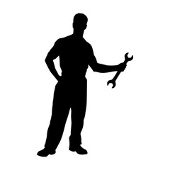 Silhouette Mechanic Holding Wrench