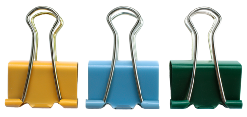 group of paper clip in three colors isolated on white background