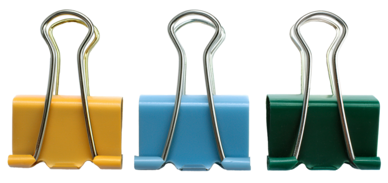 group of paper clip in three colors isolated on white background