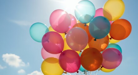 Balloons Sky High Colorful Celebration with Sunny Day, and Optimism.