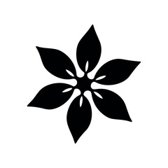 Elegant black flower silhouette with six petals on a stark white background