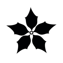 Five petaled black flower with circular center on a white background