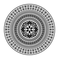 Vector round monochrome classic frame. Greek meander. Patterns of Greece and ancient Rome. Circle european border plate. Round antique border Greek. Typical egyptian, assyrian and greek motives 