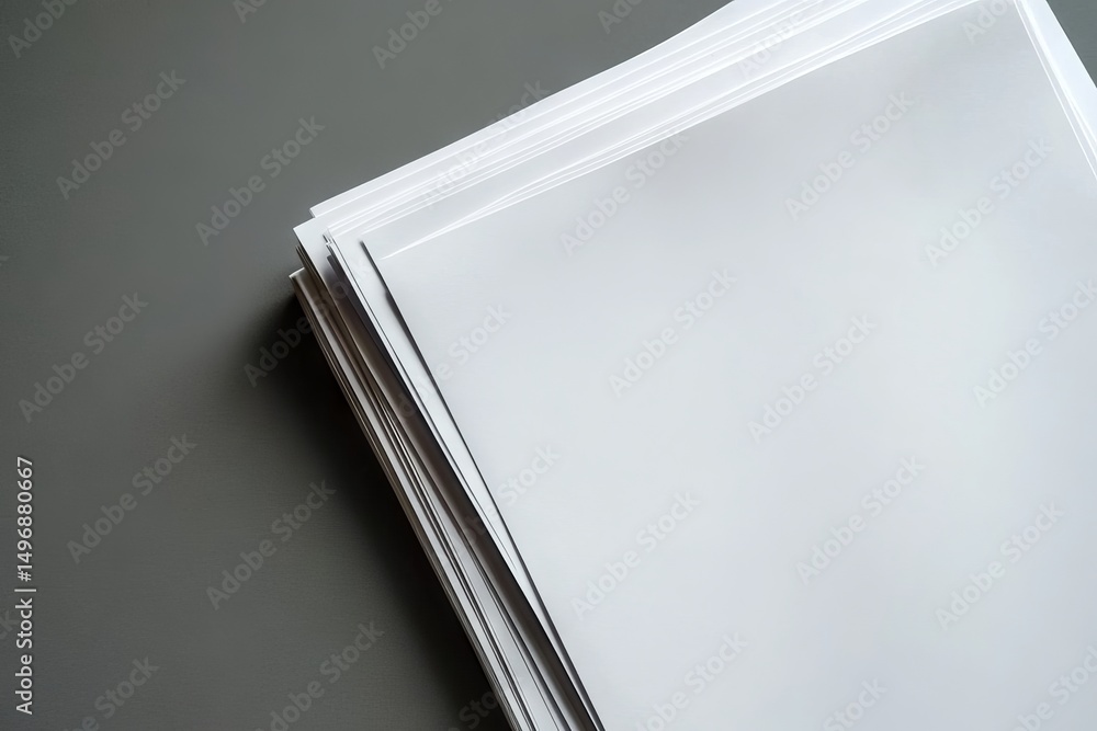 Poster blank paper sheets arranged on a grey background in a top view are utilized to create a mock-up for 