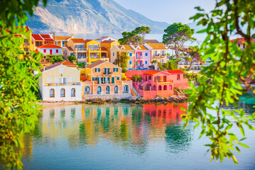 Assos, Greece. Instagrammable village on picturesque Kefalonia, Greek Islands.
